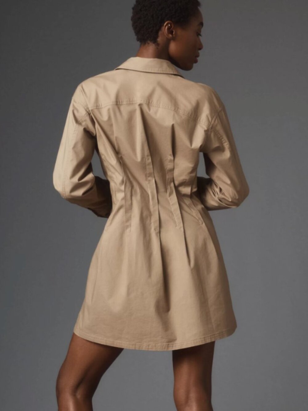 Pilcro Pintuck Mini Shirt Dress, Khaki, size M - Picture 2 of 11